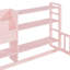 Lit de bébé Queen avec barrière de sécurité, bibliothèque et étagères de rangement à 3 niveaux, rose