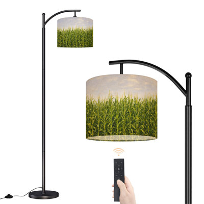 Arc Floor Lamp with Adjustable Lampshade field summer Corn plants summer white Beautiful fields Standing Lamp 3 Color Temperatures Dimmable Tall Pole Lamp with Foot Switch for Bedroom