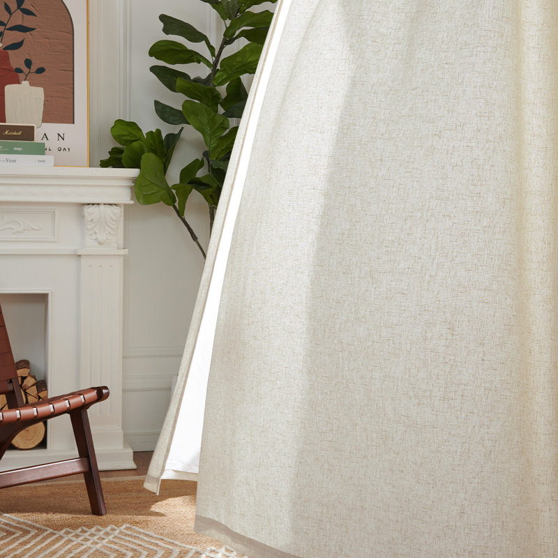 Linen Blend Solid Color Rod Pocket Curtains, Beige, 50" W x 84" L