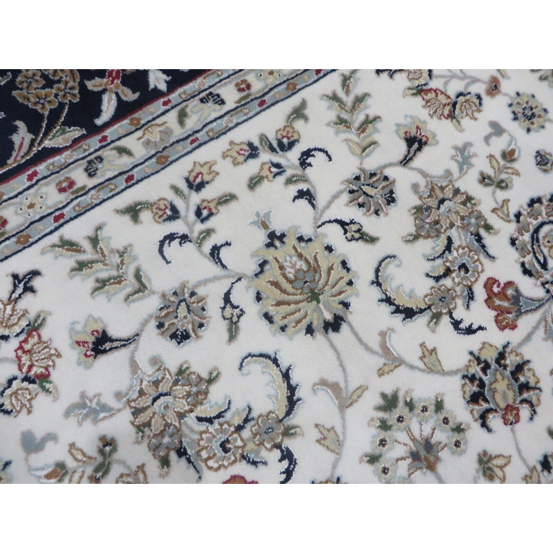 Tapis oriental noué à la main ivoire fin en soie 884700BFFF964443A995A7175AC74E9C, Rectangle 8 pi 11 po x 12 pi 1 po