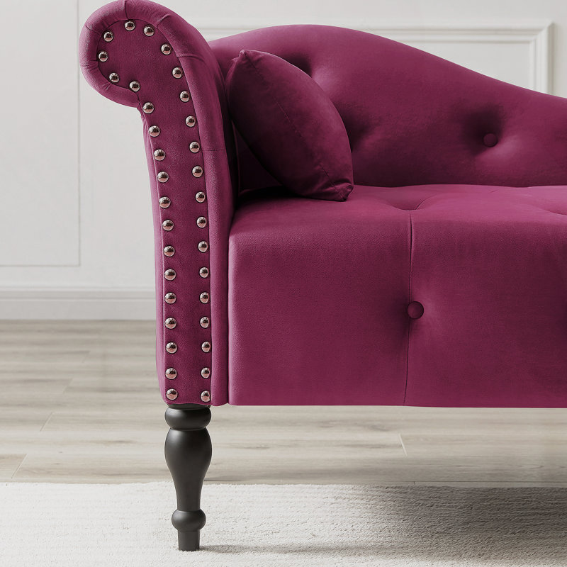 Pieds en velours 60,6 "capitonnés avec garniture cloutée et pieds en bois massif avec coussin, Bourgogne