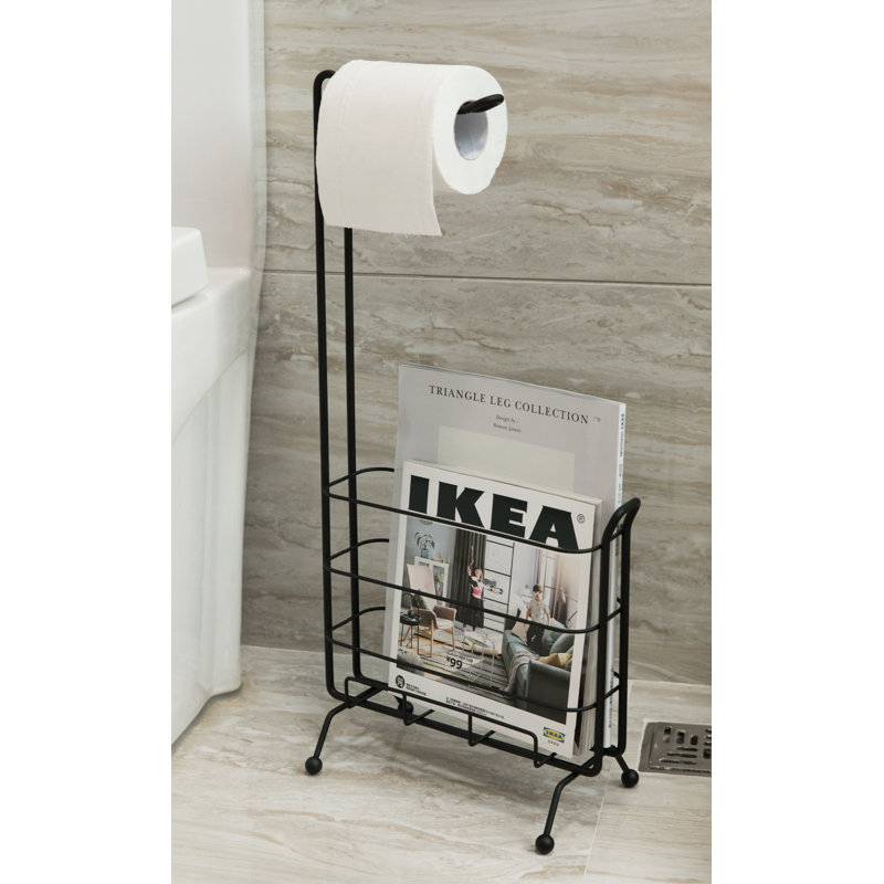 Porte-papier hygiénique sur pied en métal avec porte-magazines