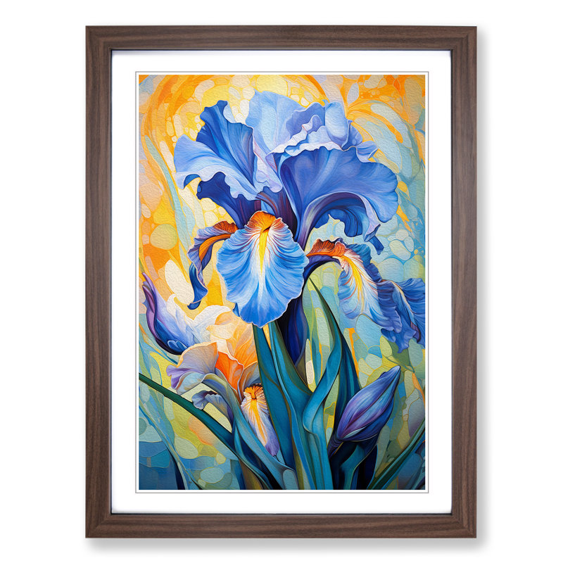 Iris Flower Dadaism No.2 - Single Picture Frame Print on Wood, Walnut Framed, 46cm H x 34cm W x 2cm D