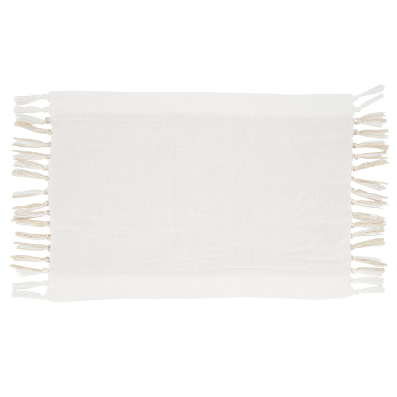 Natural Two-Tone Fabric Placemats with Fringe, Set of 4