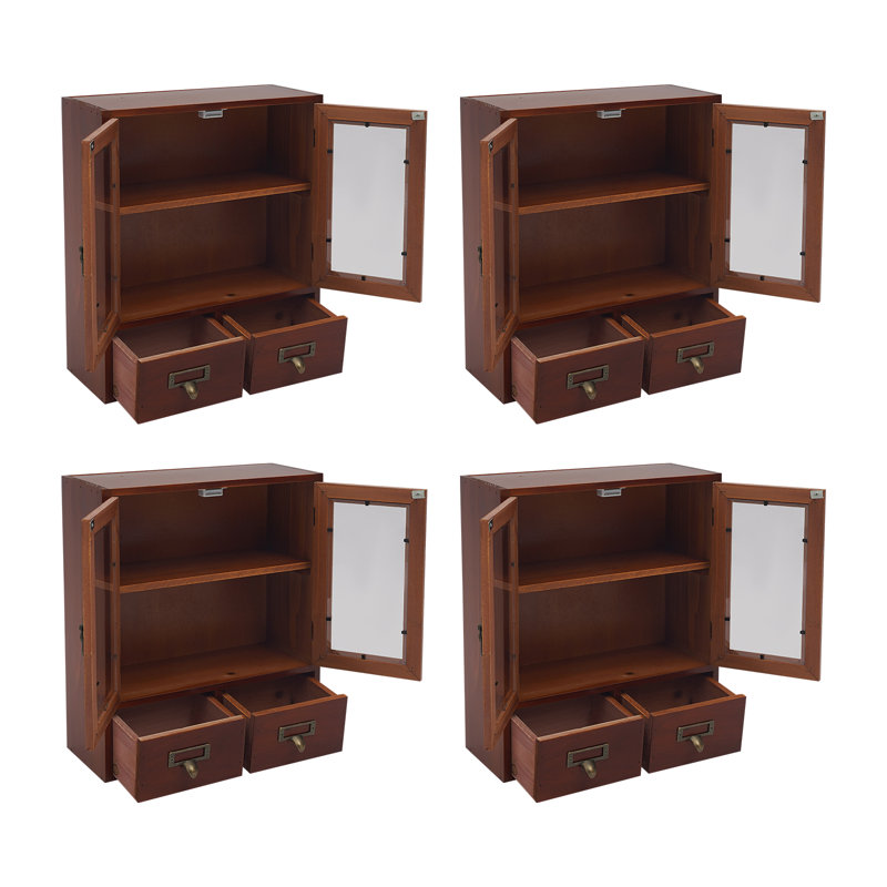 Mini armoires de rangement 4 pièces avec portes et tablettes, Brown