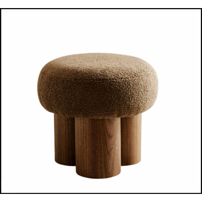 Multipurpose Mushroom Stool with Brown Lamb Wool Seat and Walnut Veneer PVC Pipe, Perfect for Comfort and Style