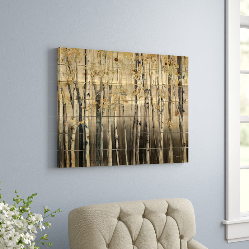 Lasiah Golden Birch Forest I - Impression de paysages sur bois de pin naturel, H 20 po x l 20 po x P 1 po