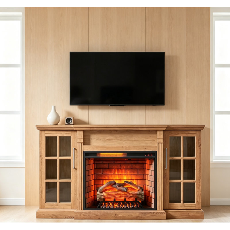 Meuble télé avec foyer électrique pour téléviseur et lumière DEL