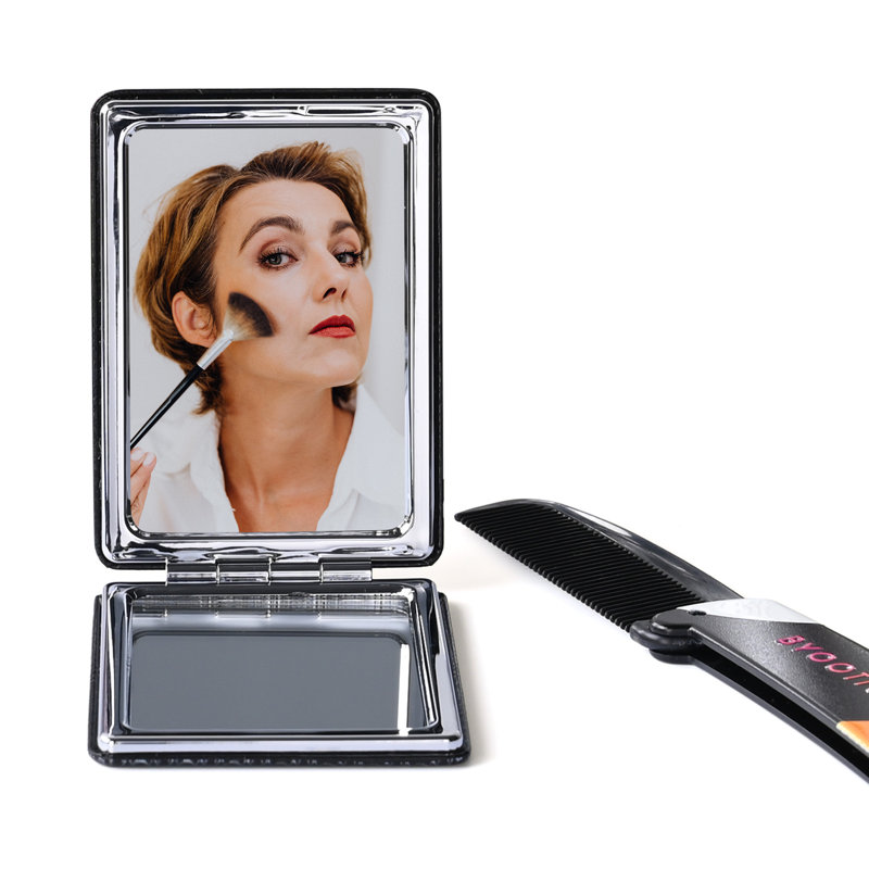 Miroir de maquillage / rasage autoportant encadré en argent / noir