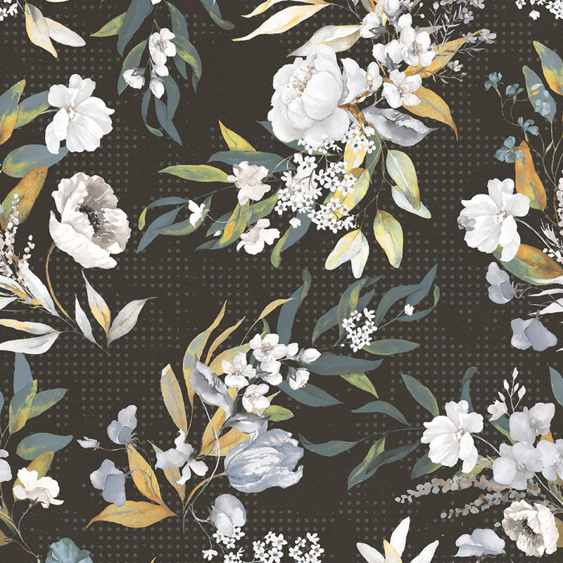 Bloom 24X48  Decorative Floral Wall Tile, Black