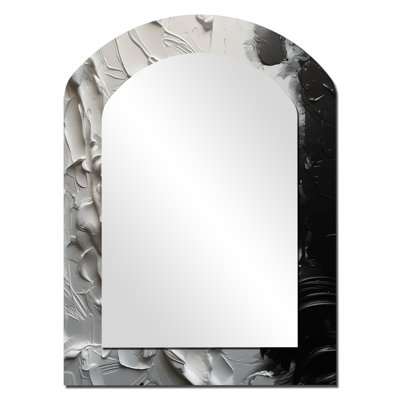 Blanc et noir Tranquility Unleashed VI - miroir décoratif en arche de marbre, miroir mural asymétrique moderne, impression d'art en métal