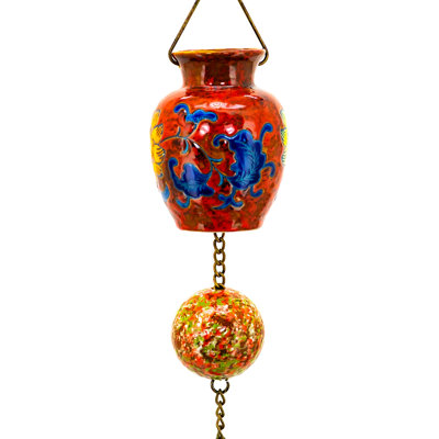 77.5" Long Hand Painted Multicolor Porcelain Vase Rain Chain "Poppy"