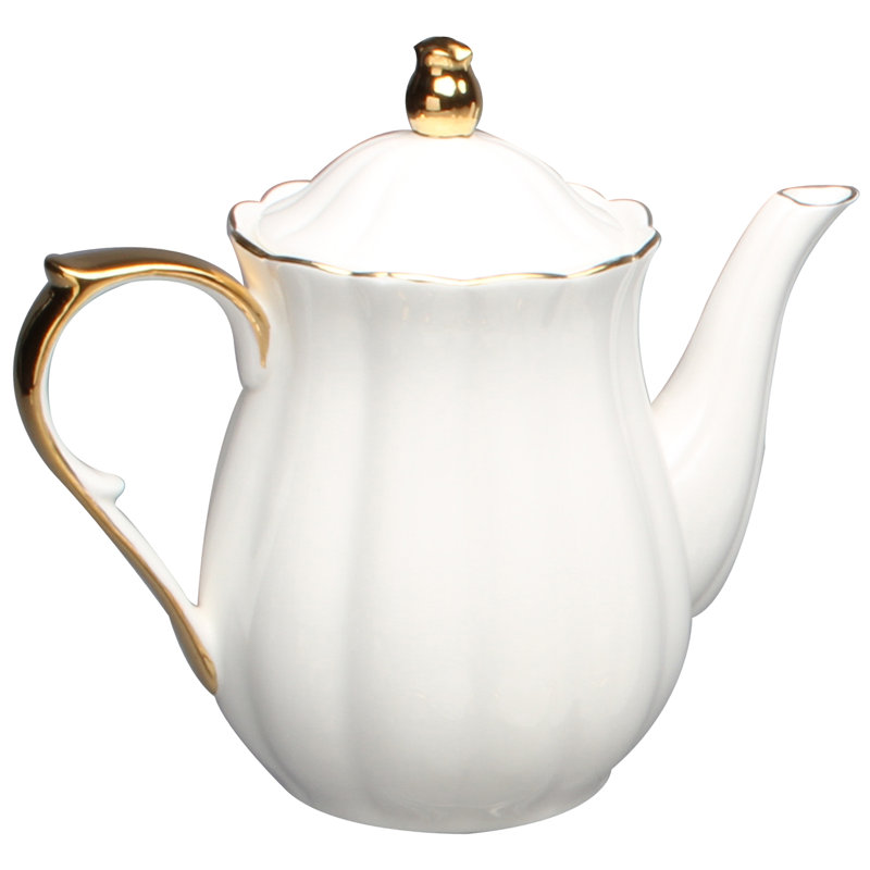 Elegant 40oz White and Gold Porcelain Teapot with Lid