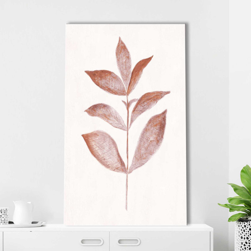 «Red Leaf III» par Tava Studios - Peinture, L 18 po x H 30 po, Toile tendue