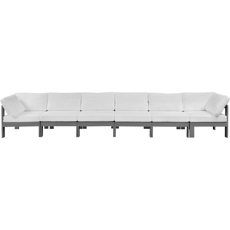 Kylis 180'' Wide Aluminum Patio Sofa with Cushions, Dark Gray, White
