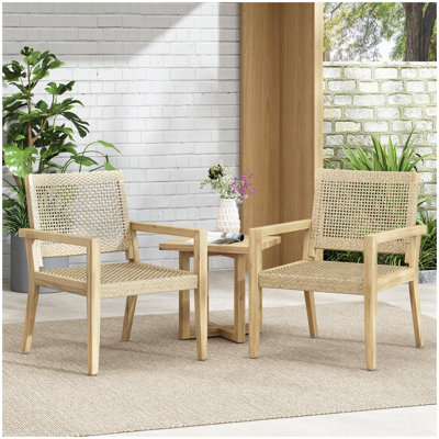Ensemble de 2 fauteuils d'extérieur en osier et bois d'acacia, multicolores et brun clair, H 34 po x l 25 po x P 27,25 po