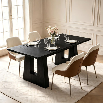 Mid-Century Modern Dining Table for 6, Rectangle Kitchen Table with Scratch-Resistant Top & Stable Base, Black