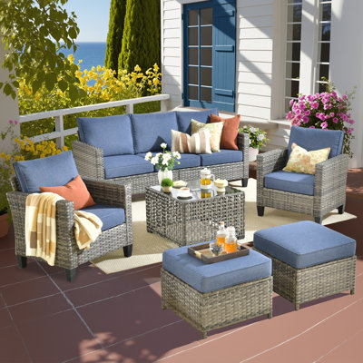 All - Weather Wicker Outdoor Furniture SetComfortable 6- Piece Patio Seating Group with Sofa & Illuminated Coffee Table