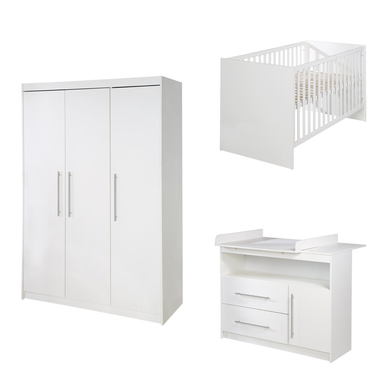 Maren Cot Bed 3-Piece Nursery Furniture Set, Wide (H 98cm x W 117cm x D 75cm), White