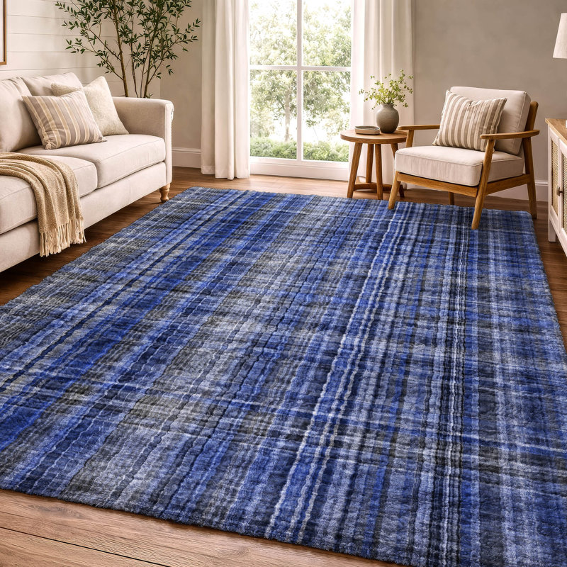 Tapis à carreaux de qualité supérieure lavable à la machine Dream Shag ADS541, Navy, 10' x 14'