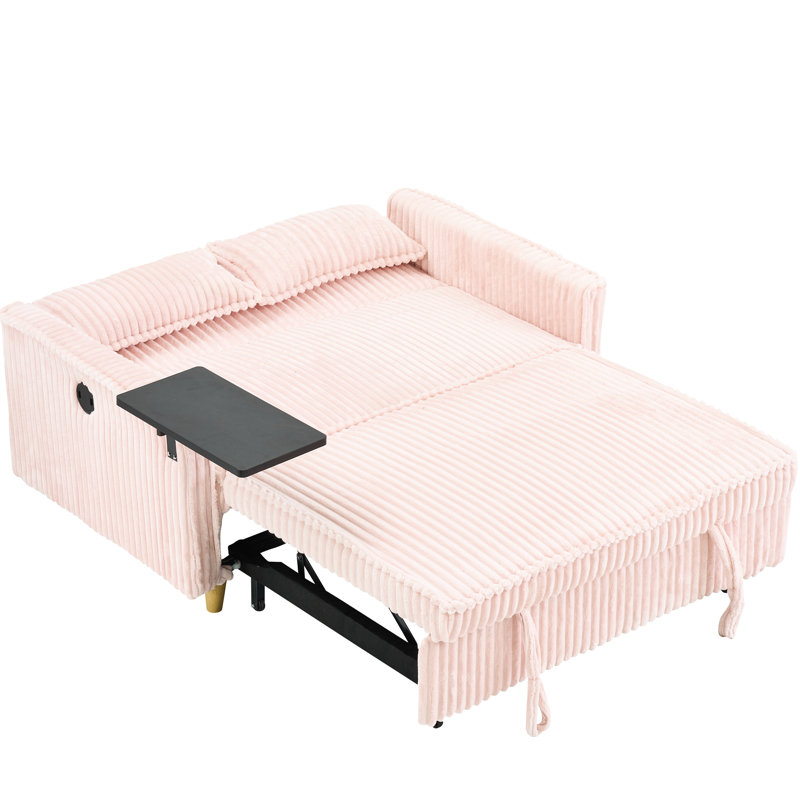 Velours côtelé rose confortable: double avec plateau mobile et ports pour un style de vie relaxant Caractéristiques polyvalentes: plateau de table, ports, dans le lit