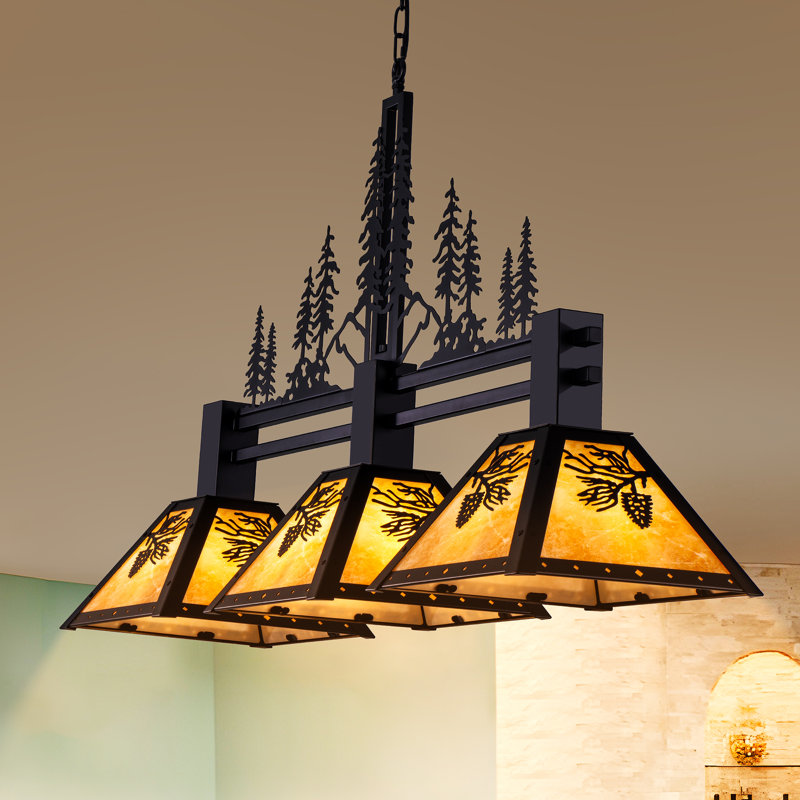 3-light Rustic Tiffany Billiard Pool Table Light  Farmhouse Chandelier