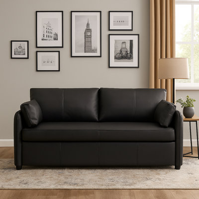 Haven Fold Italian Top Grain Leather Sleeper Sofa Bed with Memory Foam Mattress
