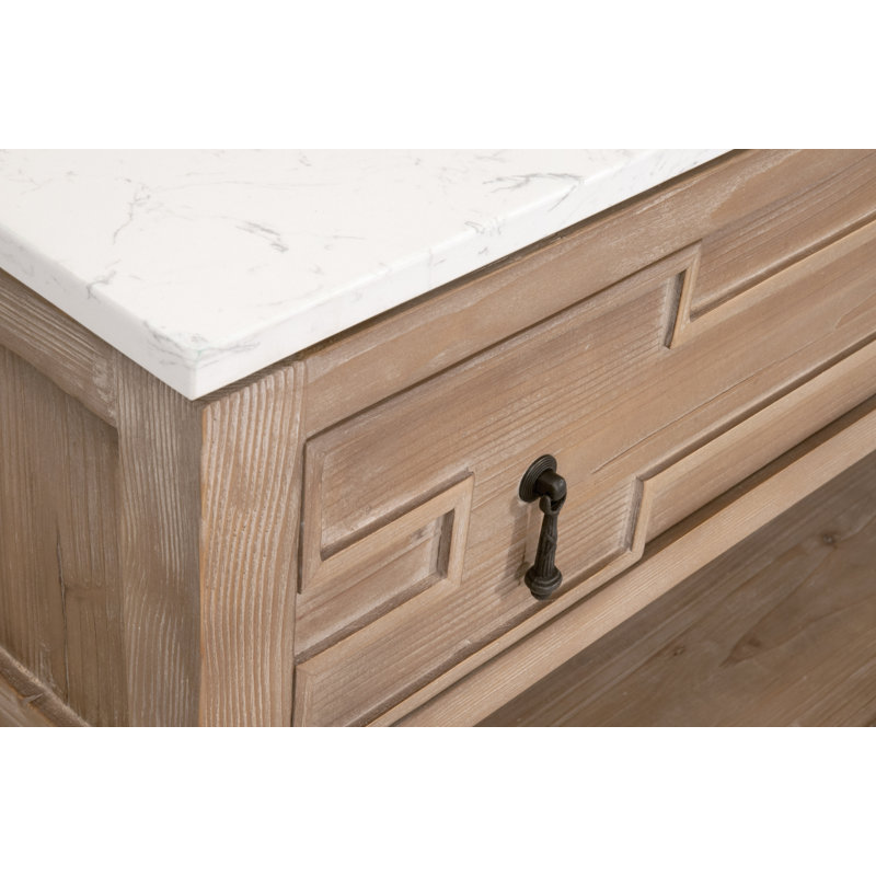 Smoke Gray Pine and White Quartz 2-Drawer Entry Console with Storage