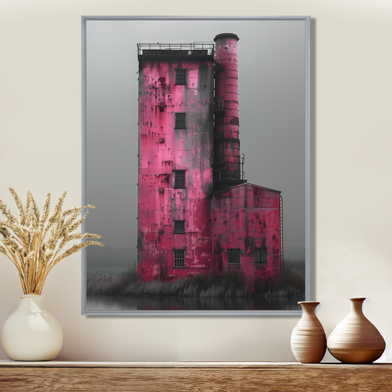 Photo de moulin rose rose, Cadre argenté flottant, bois massif, H 16 po x l 32 po