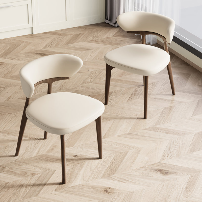 Chaise de salle à manger moderne en similicuir, chaises de cuisine en bois massif sans assemblage, avec siège et dossier rembourrés pour la salle à manger, conception confortable en beige, pieds bruns (ensemble de 2)