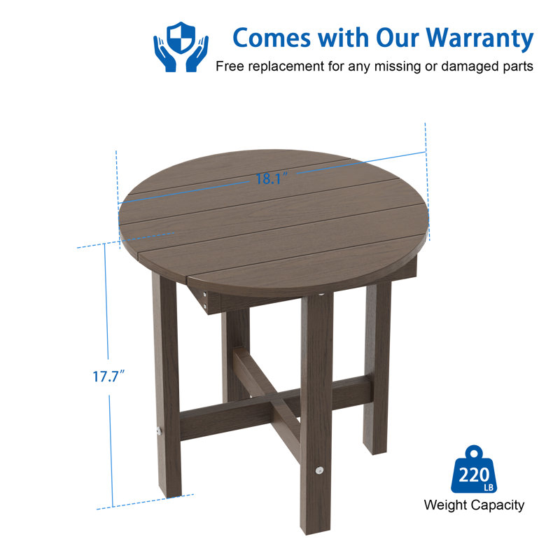 Table d'appoint ronde extérieure, petite table de bout en PEHD Adirondack, table d'appoint de patio facile à nettoyer pour la cour, la piscine, le porche, le jardin et la pelouse