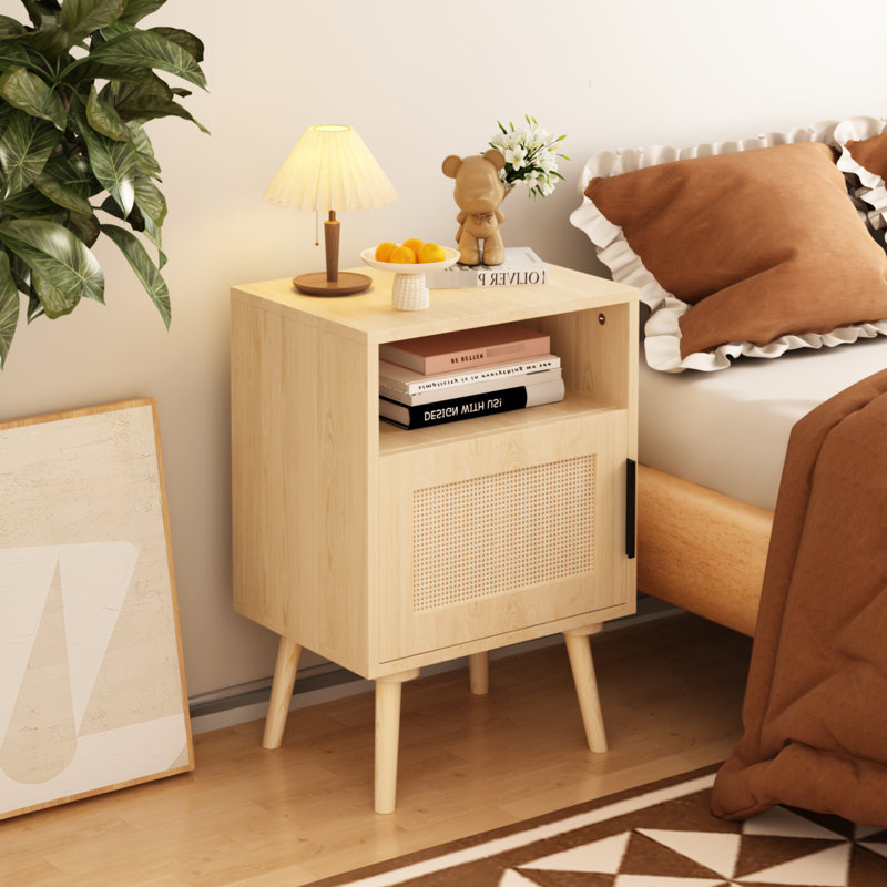 Table d'appoint avec tablette ouverte - pieds en bois massif, pièce de porte de table de chevet décorative en chêne magnifique