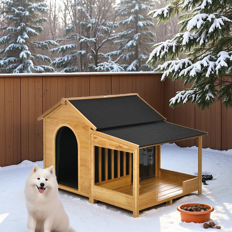 Grande niche pour chien avec doublure isolante, toit en asphalte et plancher surélevé