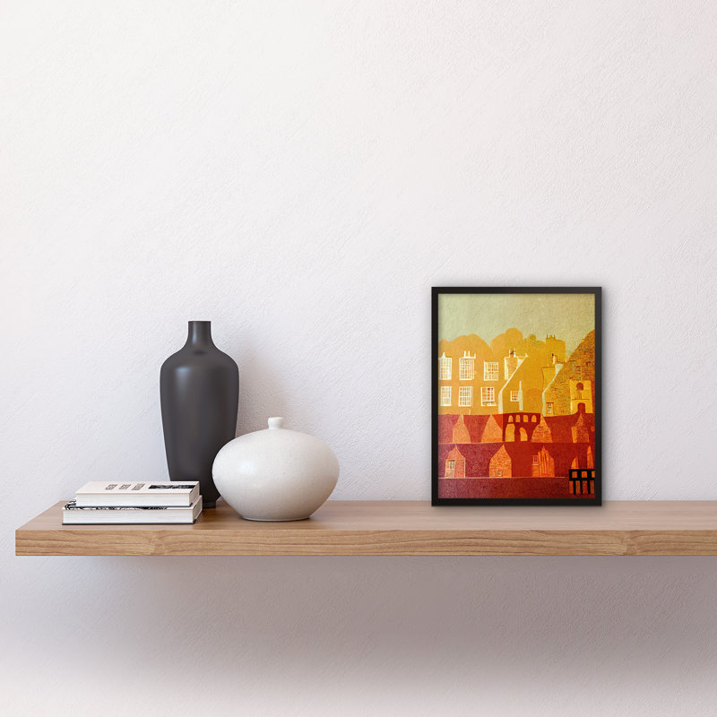 Vintage Folk Art Mid Century Cityscape 1 Piece Single Picture Frame Wall Art, 25.9cm H x 20.6cm W x 1.5cm D