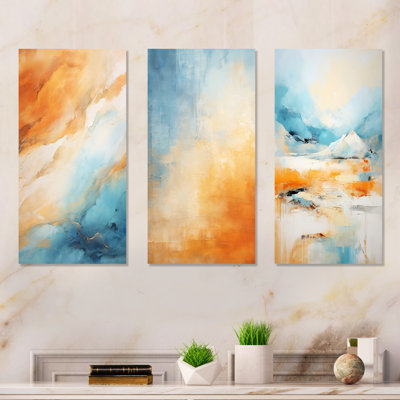 Mirage bleu et orange du désert II - Tachisme, ensemble de 3 impressions sur métal