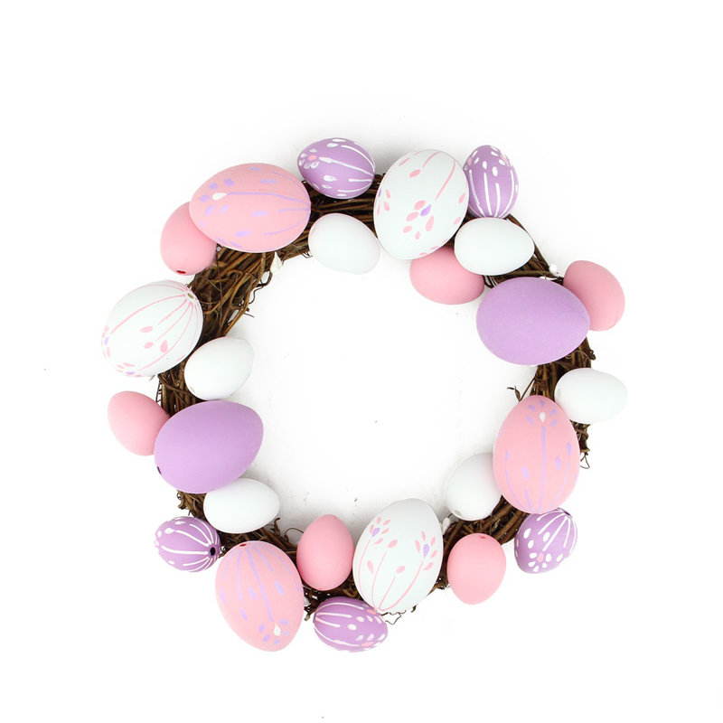 Couronne de printemps 10 po rose pastel mauve et blanc œuf de Pâques
