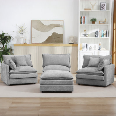 Modular Sectional Sofa, 102 Inch L Shaped Couch Set For Living Room, 3-Seater Comfy Cloud Couches With Movable Ottoman, DIY Combination, Chenille, Grey