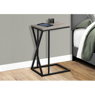 Table d'appoint, en forme de C, bout, côté, collation, salon, chambre à coucher, stratifié brun, métal noir, contemporain, moderne