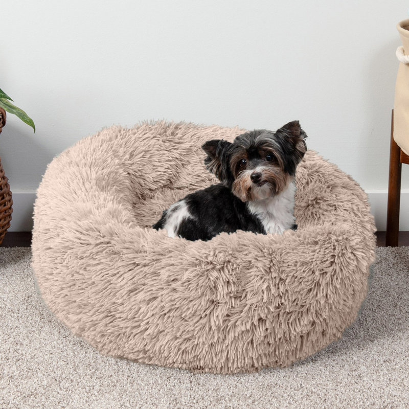 Small Taupe Faux Fur Orthopedic Donut Pet Bed