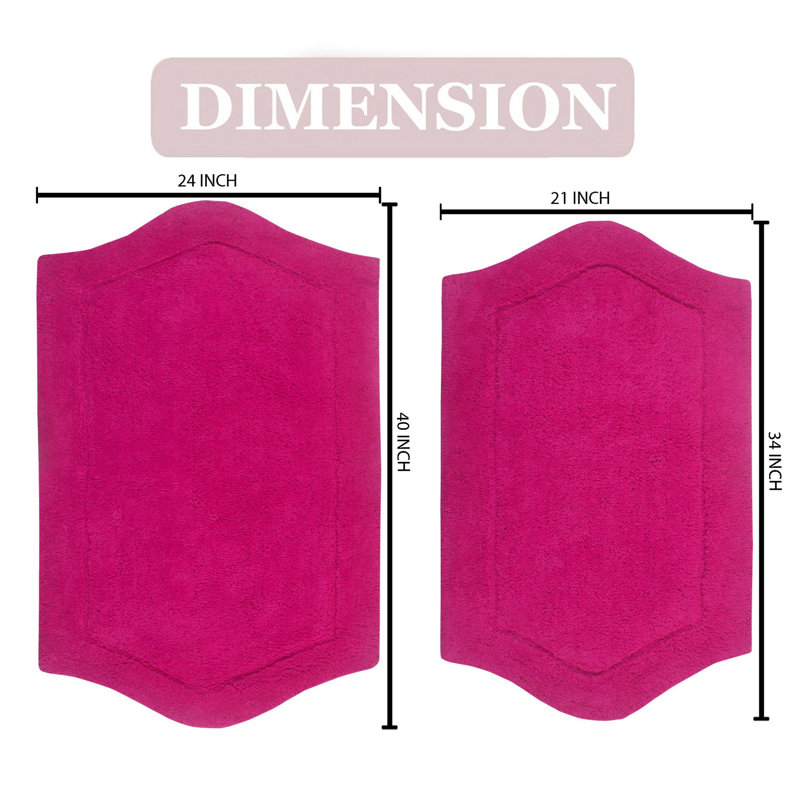Morissette 100% Cotton Bath Rug, Non-slip, Absorbent, Machine Washable, Quick Dry 2 PCs set (21x34 / 24x40), Rose millennial