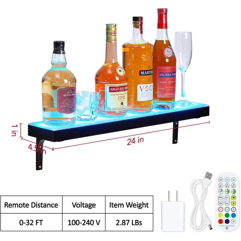 1-3 Tier Bottle Display Shelf Bar Shelves with Remote & App Control,16 Colours,4 Music Modes,Acrylic Lighted Bottle Display for Liquor Shelves