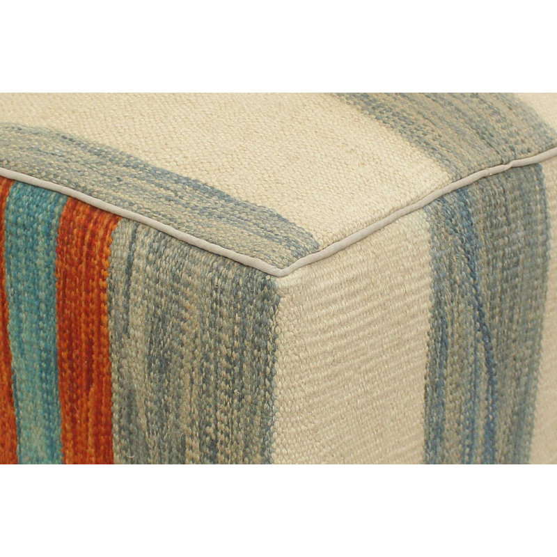 Aprea Upholstered Ottoman, Rust/Blue/Beige/Purple Wool