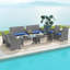 Ensemble de 4 meubles de patio avec causeuse pour table basse en verre trempé et 2 canapés simples bleu marine et gris-789672331