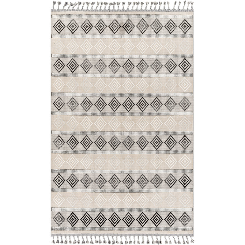 Tapis géométrique beige / gris / noir Anfaniola, Rectangle 9 pi 2 po x 12 pi