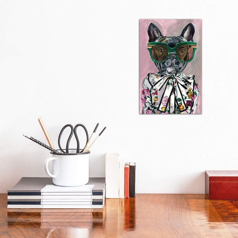 «Frenchie» par Heather Perry - impression d'art graphique, Toile tendue, H 12 po x l 8 po x P 0,75 po