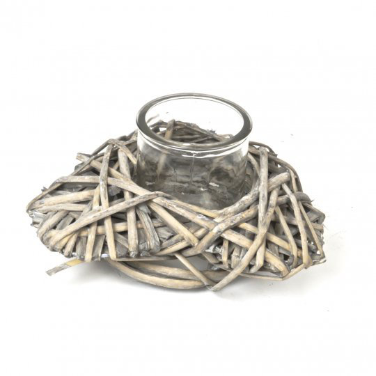 Porte-photophore en bois willow coeur, H 3,5 po x l 7,8 po x P 7,8 po, Brun