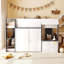 Lit mezzanine double avec maisonnette et rangement, lit en bois moderne pour enfants / adolescents-441716063