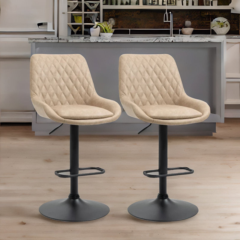 Abriel Height Adjustable Swivel Bar Stool With Back & Footrest Barstool Kitchen Dining