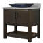 Meuble-lavabo simple de 36 po avec comptoir en quartz gris orage, vasque en verre peint et quincaillerie noir mat-436123471
