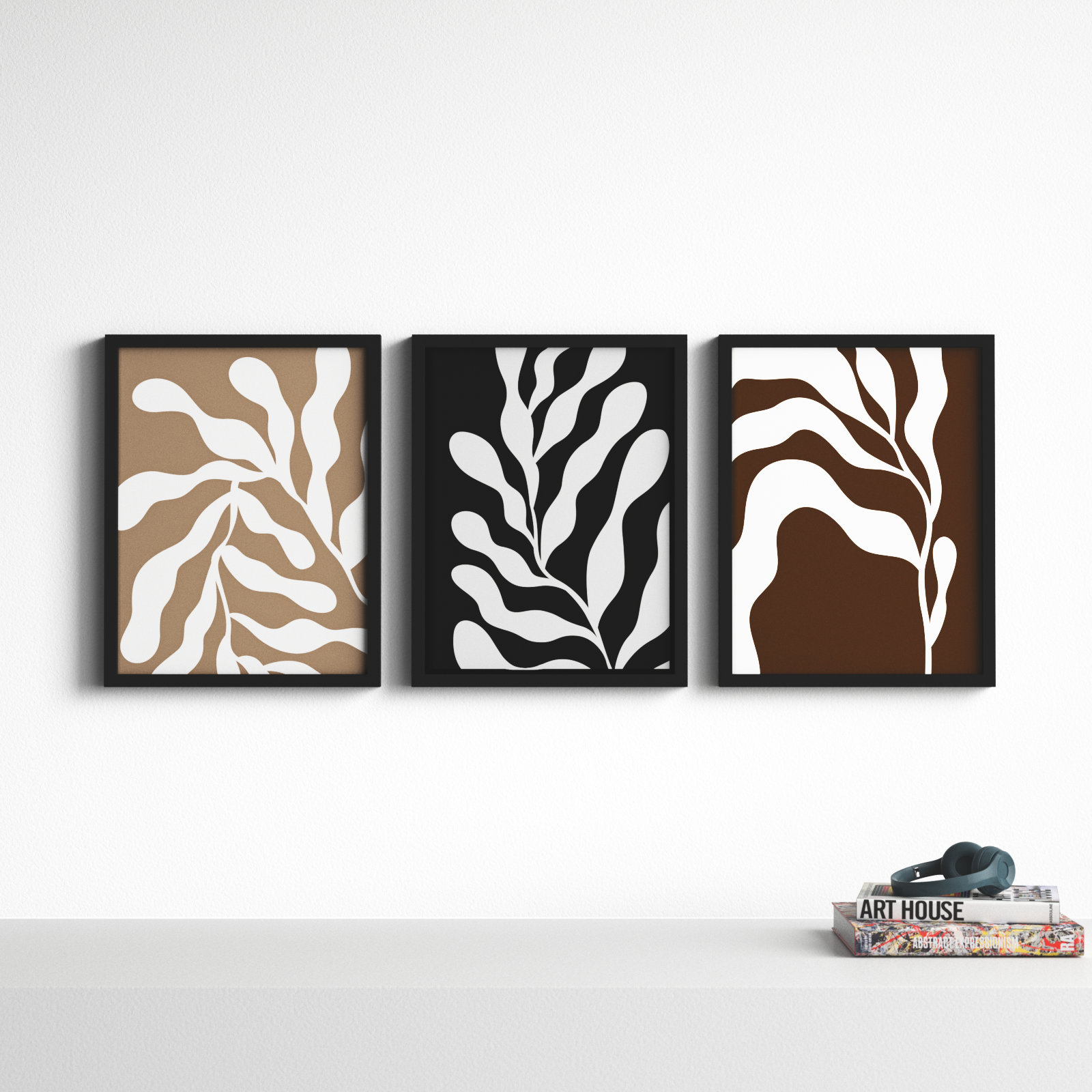 Erminia "Retro Matisse Botanical" 3-Piece Set, 62" W x 25" H, Black